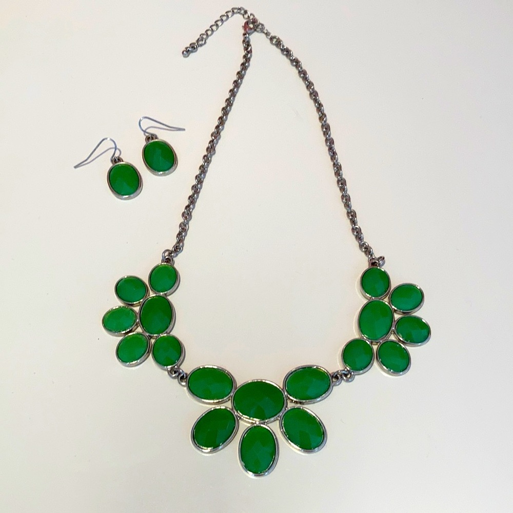 Charming Charlie Green Necklace & Earrings Set